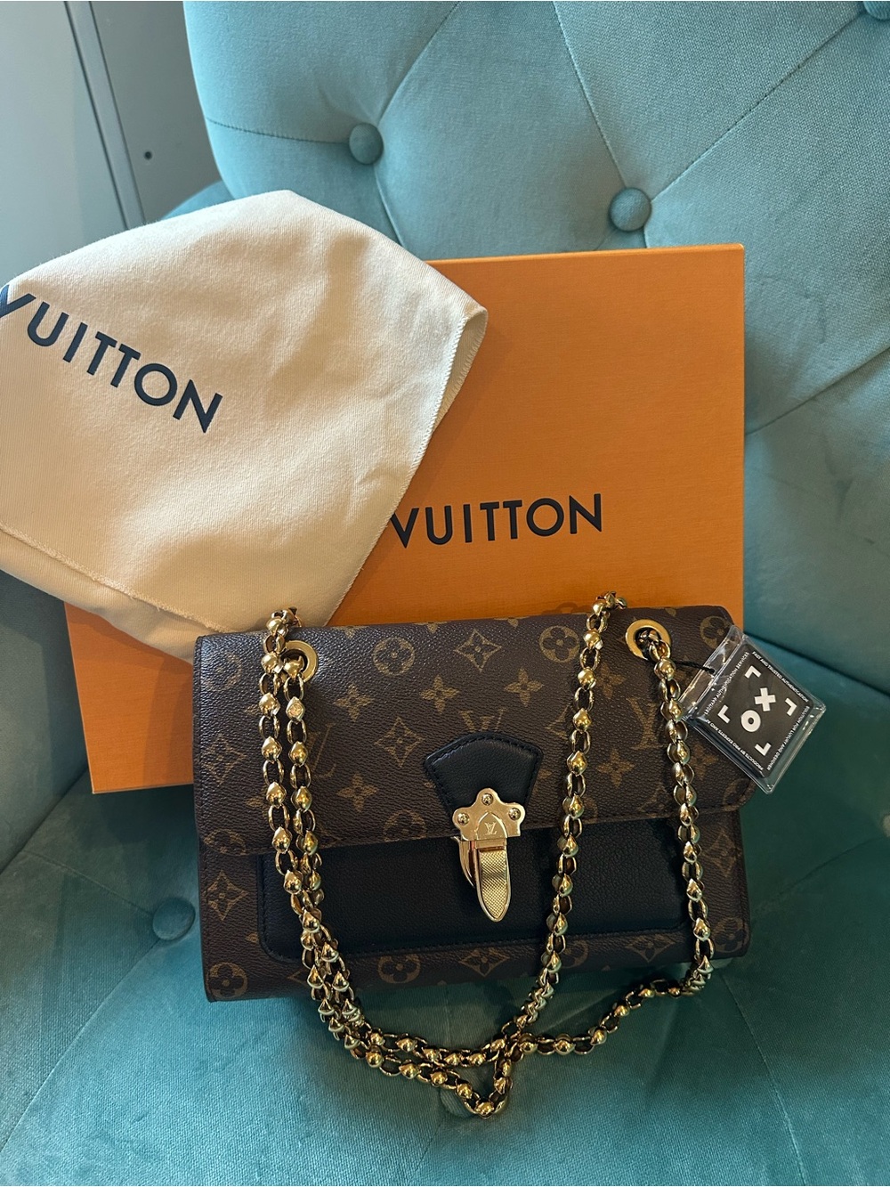 Louis Vuitton Brown Monogram Crossbody with Black Front Panel and Gold Chain